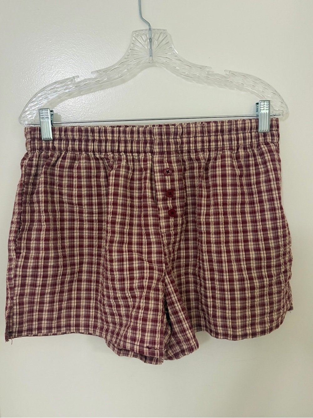 Mighty Fine Burgundy and Cream Plaid Elastic-Waist Shorts